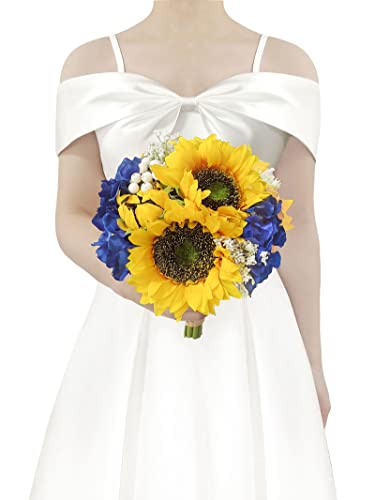 Ciandid Sunflower Bouquets for Bride - Yellow Sunflower & Blue