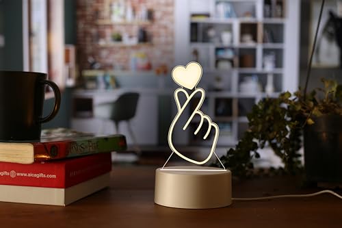 Image of AICA 3D Illusion Korean Heart BTS Led Lamp (White) Color Base � Korean Heart BTS Army Merch Gifts for Girls Women Girls Friends Girlfriend Teens