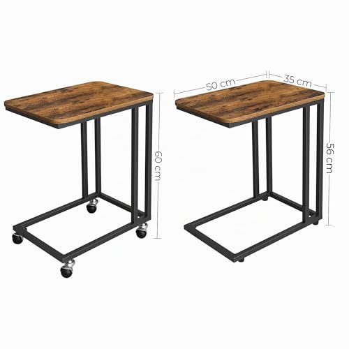 Miniatura 9 de Vasagle Mesa Auxiliar De Estilo Industrial, Mesa Lateral Con Ruedas Y Pies Ajustables, Para Dormitorio, Marco De Acero, Fácil De Montar, Marrón Rústico Y Negro Lnt50x