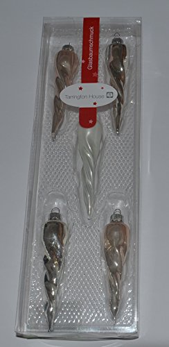 Inge Glas 12013K026 Zapfen 100 mm, 5-Stück/Packung, Silber/Champagne/weiß-Metal