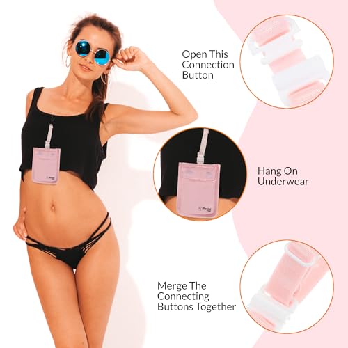 Hidden Travel Bra Wallet for Women - Money Pouch & Secret Pocket for Keys, Money & Valuables - Under Clothes Travel Pouch, Undercover Bra Stash - Pink