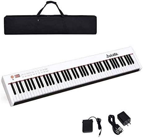 Dulcette DC11 61-Key Portable Piano Keyboard | Built-In Speakers | Semi-Weighted Keys | Sustain Pedal MIDI/USB | Electric Keyboard Piano 61-Keys | Music Stand | FREE CARRYING BAG (White)