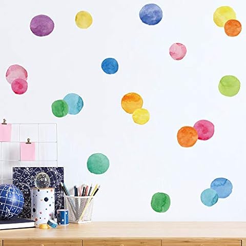 DIY Cartoon Decor Wall Stickers Multi Colored Circles Multicolor Children's Room Bedroom Nursery Background Layout Home Decoration Stickers A5（5.8x8.2inch） x 12sheets (Colored dots 048) Cover