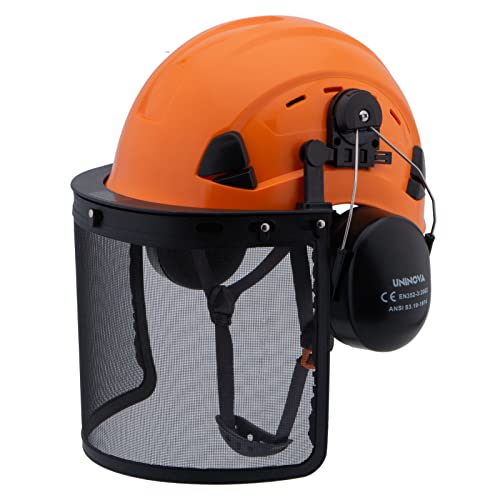 UNINOVA Gartenbauliche Forsthelm Schutzhelm mit Gesichtsvisier und Ohenschützern für Baumdienstleistung Baumschinitt Baumsägen Gartenschnitt(H92 Orange+Gesichtsvisier+Ohrenschützern) Cover