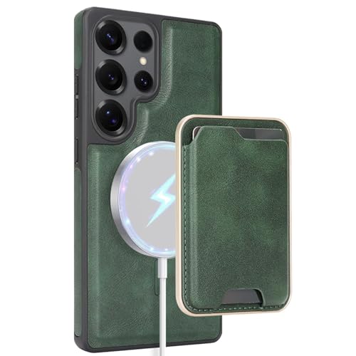 Étui magnétique Samsung S26 Ultra convertible en portefeuille amovible cuir vert
