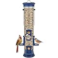 Nature's Way Plastic Seed Tube Bird Feeder for Wild Birds and Outdoor Décor, 1.2 Quart Capacity, Six Ports, Easy-Clean Design, Blue
