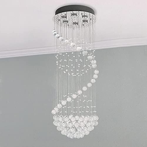 A1A9 Modern Crystal Chandelier Lighting, Clear K9 Glass Crystal Ceiling Light, Luxurious Spiral Sphere Flush Mount Lights For Living Room Hallway Foyer Entryway Corridor, Size: D15.7'' H43.3'' #TOP14