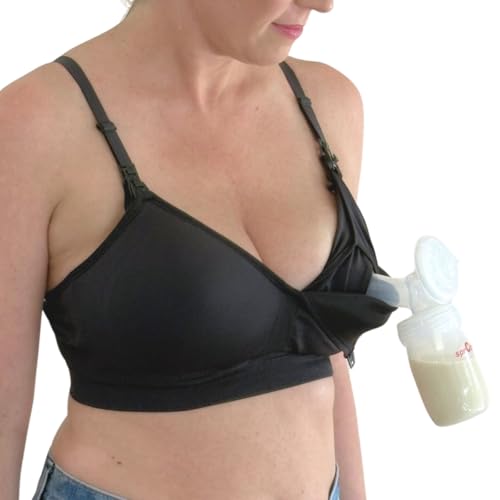 Supermom Silhouette with Removable Pads, Pumping Bra Hands Free, Adjustable Pumping & Nursing Bra for All Breast Pumps Jet Black