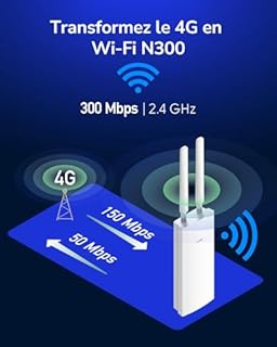 Cudy Modem routeur extérieur 4G LTE Cat4 débloqué avec Fente pour Carte SIM, Wi-FI N300, IP65, antennes cellulaires Amovibles, Adaptateur PoE Passif Inclus, VPN, LT400 extérieur