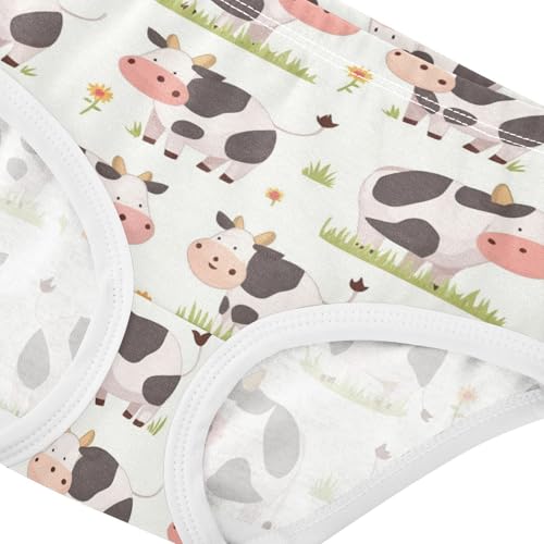 Wusikd Cute Cartoon Cow Girls' Underwear Cotton Stripes Grass Girls Briefs Soft Toddler Underwear 2T4