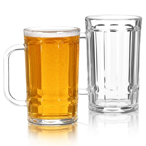 Ocean ice Beer Glasses, Set of 2 Beer Mug, Clear Beer Stein 11oz, Transparent Large Beer Mugs for Freezer, Glass Beer Mug, Glass Beer Mugs with Handles Dishwasher Safe