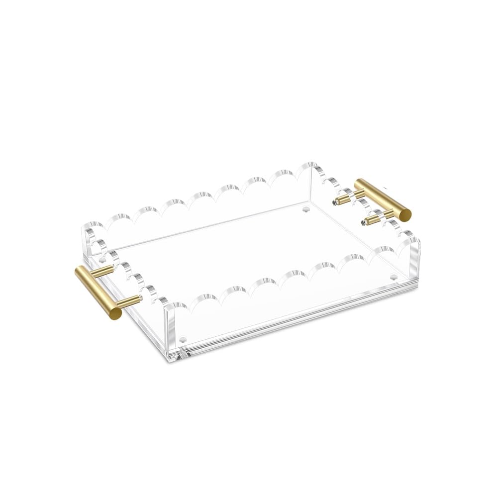 Jnchdghwa Acrylic Scalloped Tray Acrylic Serving Tray with Magnetic Mat and Handles for Picture, Needlepoint Decor Napkin Frame