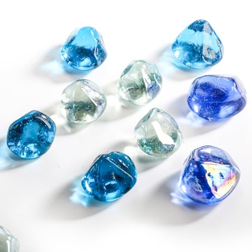 yarlung 10 Pounds Fire Glass Diamonds for Fire Pit, 1 Inch Luster Crystal Glass Rocks for Propane Fireplace, Landscaping, Vase Filler, Fish Tank, Caribbean/Cobalt Blue, Crystal Ice Luster by yarlung - Image 2