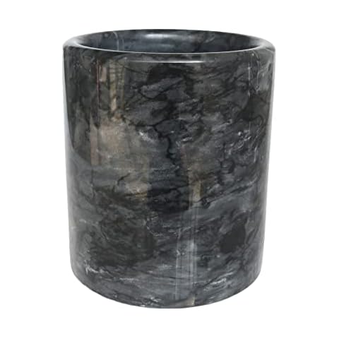 Black Marble Kitchen Utensil Holder, Weighted Utensil Organizer Crock for Countertop, Wine Chiller Bucket with Protective Padded Base Cover