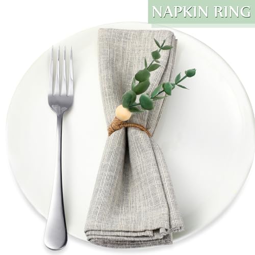image for Chengu Napkin Rings, Eucalyptus Leaf Rings Greenery Fall Farmhouse Woo