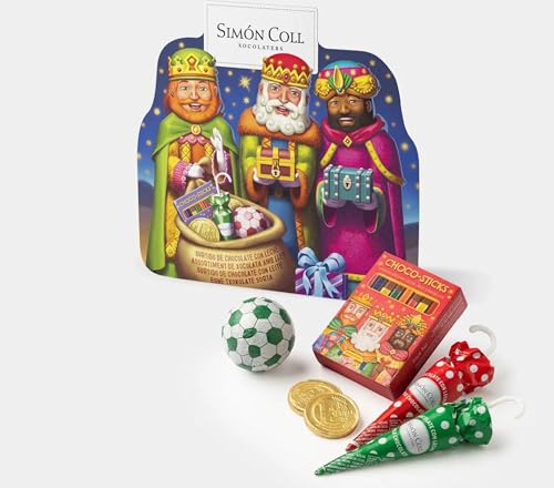 DUCAVAL | Simon Coll Surtido de Chocolate con Leche de Reyes Magos, 57g, 6 Piezas, Edición Navideña, Monedas y Balón de Chocolate, Tema Festivo