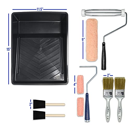Kit de pintura doméstica de nível profissional – 13 peças – pano de queda, pincéis de tinta, bandeja