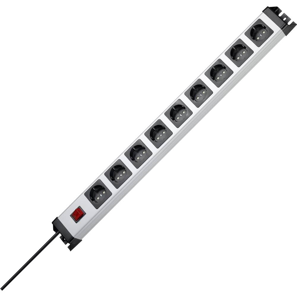 Kopp 227020018 Powerversal Steckdosenleiste, 9-Fach, mit beleuchtetem Schalter, IP 20, Grau, Schwarz