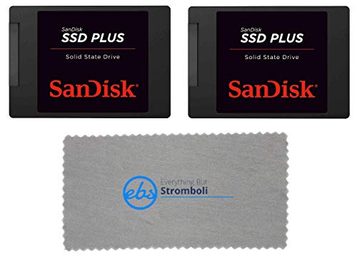 SanDisk SSD Plus 120GB Internal SSD (2 Pack) - SATA III 6 Gb s, 2.5 7mm - (SDSSDA-120G-G27) Solid State Drive Bundle with (1) Everything But Stromboli Microfiber Cloth