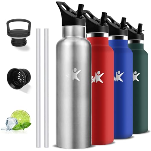 Gourde Isotherme, Gourde 1l, Sans BPA, Bouteille Isotherme Paille, Anti Fuite, Bouteille Inox, Acier Inoxydable 18/8, Double Isolation, Bouteille d'eau pour Randonnée, Camping, Yoga, Sport, Aptitude