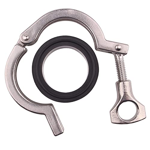 Dernord Stainless Steel Tri-Clamp ( Tri-Clover Clamp ) + 2 Pcs Sus304 Sanitary Pipe Weld Ferrule + Fkm Gasket (1.5 Inch Od 38Mm) #TOP2