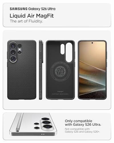 Spigen Liquid Air MagFit für Samsung Galaxy S26 Ultra Hülle [rutschfest] Slim TPU mit Truss-Design, Militärgeprüfter Schutz Case Handyhülle, Kompatibel mit MagSafe –Matte Black 3