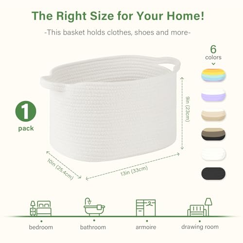 Image of Patvingot 13 inchx10 inchx9 inch Cotton Rope Storage Basket, Woven Baskets with Handles for Organizing Home Office, Shelves, Nursery, Laundry, and Toys,Empty Gift Basket (White, 1 Pack)