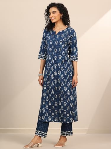 Image of Libas Printed Cotton Straight Kurta With Trouser and Dupatta