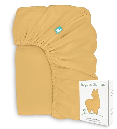 Image of Hugs & Llamas | 100% Organic Cotton Muslin Fitted Crib Sheets for Boys & Girls - Neutral Crib Mattress Sheets