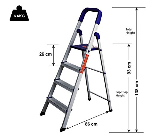 Parasnath Maple 3 Step Light Weight Aluminium Step Ladder 3.2 Ft Heavy Duty Folding Ladder Made in India