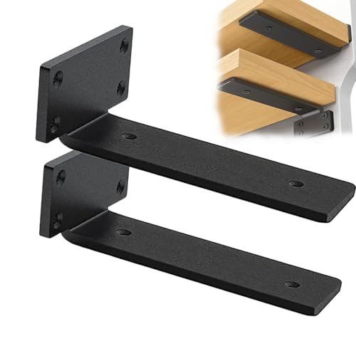 2 Pack Shelf Brackets 15cm Heavy Duty Wall Brackets 75kg Load Capacity Black Floating Shelf Bracket