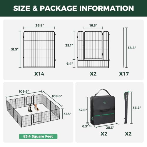 Image of FXW Rollick Dog Playpen with Storage Bags, 32 inch H, 16 Panels | Heavy-Duty & Easy setup Play Area, 2 Bags for Easy Carry & Storage, For Small & Medium Dogs, Patented