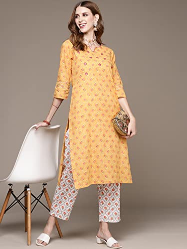 Image of anubhutee Women's Turquoise Handwork Printed Kurta Set with Trousers