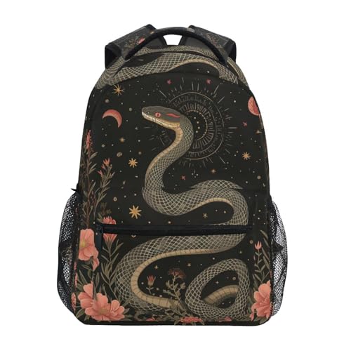 Backpack Snake Flower Boho Black for Women Men Laptop Travel Backpack Book Bag Daypack 11.4 ×16 In