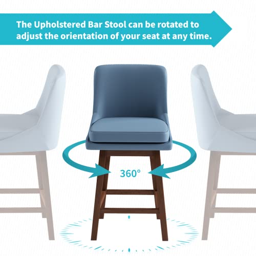 Cecer Counter Height Bar Stools, 360 Swivel Counter Height Stools, Solid Wood Counter Height Chairs, Faux Leather Bar Stools With Backs And Thicken Sponge Cushion, 26", Dark Blue #TOP3