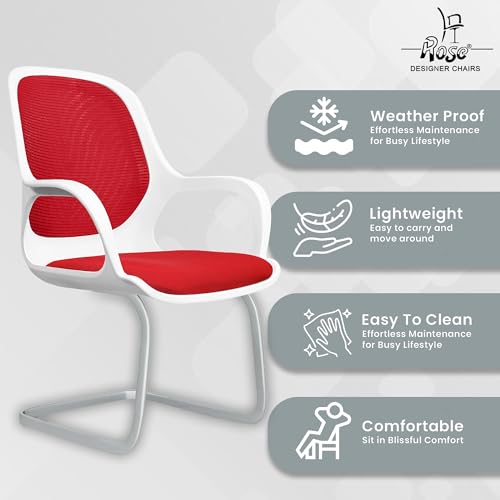 Image of ROSE Zaria | 3 Years Brand Warranty | Ergonomic mesh mid-Back Office Chair, Perfect for Study, Work from Home, revolving, Rolling Computer Desk Chair (White & Red, Visitor)