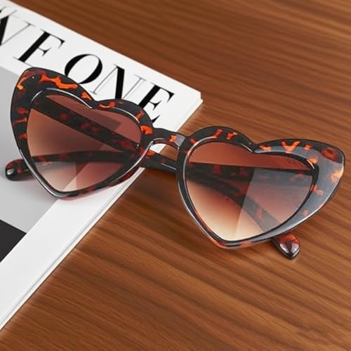 Heart-Shaped Leopard Print Sunglasses for Women.Vintage Cat Eye Mod Style Against Ultra-Violet Protective Glasses.4