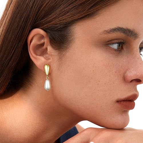 Awinesn Pearl Clip on Earrings for Women 14K Gold/Silver Plated Pearl Earrings Cubic Zirconia Non Pierced Earrings for Women Jewelry Gifts Wedding Party Fashion Trendy Jewelry Gifts (GM Water drop-G) by Awinesn - Image 2