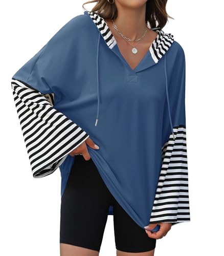 Sweat à capuche surdimensionné rayé à manches longues style décontracté