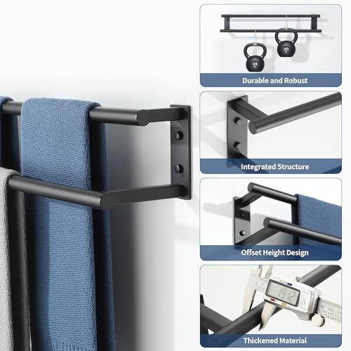 Mooche Handtuchhalter Schwarz Wand, 40CM Doppelter Gästehandtuchhalter,Handtuchhalter SUS304 Edelstahl Rostfrei und Langlebig, Handtuchständer Küche für Bad und Schlafzimmer