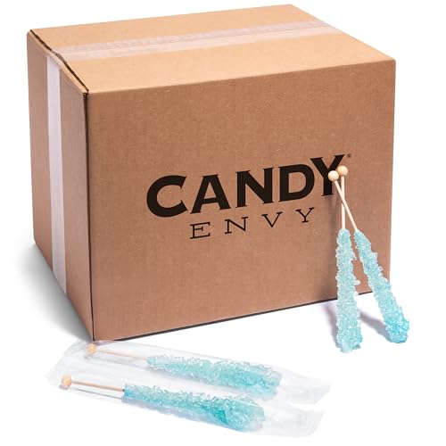 Light Blue Rock Candy Sugar Sticks - Cotton Candy Flavored - 144 Individually Wrapped Light Blue Bulk Party Favors