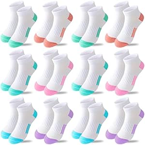 Girls Socks 12 Pairs Ankle Athletic Socks Cotton Sports Socks For Little Big Kids