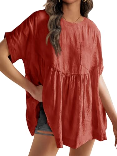 Image of Tankaneo Womens Summer Babydoll Tops Casual Loose Fit Peplum Oversized Tunic Shirts