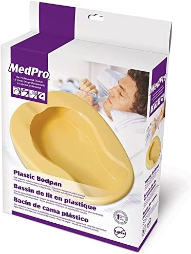 MedPro Durable Conventional Plastic Bed Pan with Contoured Shape for Added Comfort, Made from Heavy-Duty Plastic, Convenient and Easy to Clean, Adult Size, Light Yellow