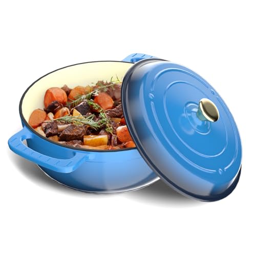 Bonnlo 6QT Round Dutch Oven, Enameled Cast Iron Dutch Oven Pot with Lid & Dual Handles, Oven Safe Up to 500° F, for Sourdough, Bread Baking, Stews and Roasting (Blue)