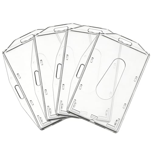 4 Pack Badge Holders Clear Badge ID Card Holders Lanyard Card Holder Clear Horizontal Vertical Use with Thumb Slot for School Office