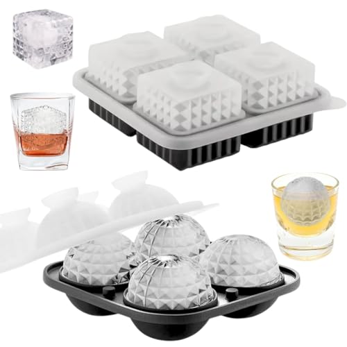 Cubitera de silicona, juego de 2 moldes para cubitos de hielo, bandeja para cubitos de hielo de silicona con tapa, sin BPA, molde para cubitos de hielo, moldes grandes para whisky, cócteles, zumos y