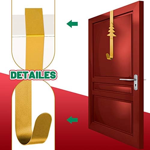 Whaline Christmas Wreath Hanger Over the Door Metal Wreath Hook Christmas Tree Decor Hook for Xmas Party Door Wall Home Office, Gold, 15in