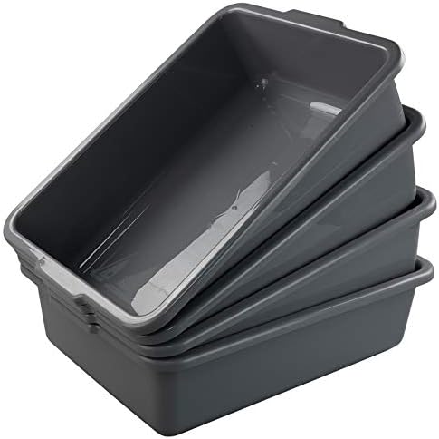Bringer Set of 4 Large Washing Up Bowl Basin, 23 L Gray Plastic Commercial Tote Box Bus Tubs