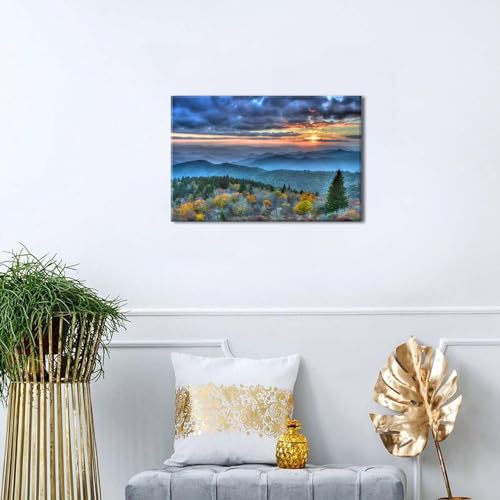 Aiyisu Blue Ridge Mountain Wall Art Sunrise Smoky Mountains Pictures For Living Room Decor Nature Forest Photo Prints National Park Landscape Canvas Painting Artwork For Bedroom Office Home Decoration 12X16 Inch thumb #3